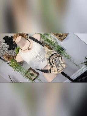 Handmade Spiked Lace Cream Shoulder Bag